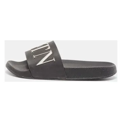 Valentino Black Rubber VLTN Flat Slides Size