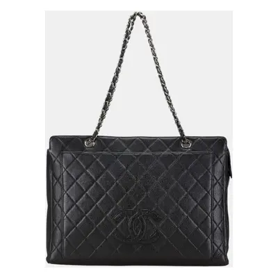 Chanel Black Silver Caviar Skin Coco Mark Chain Tote Bag