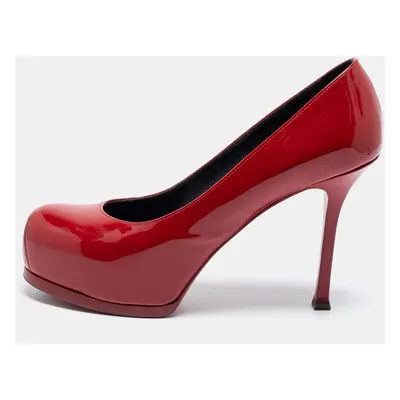 Saint Laurent Red Patent Leather Tribtoo Platform Pumps Size 37.5