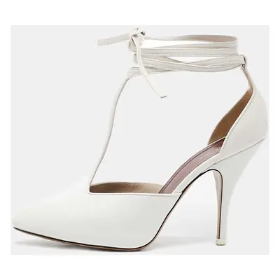 Celine White Leather Night Out T-Strap Ankle Wrap Pumps Size