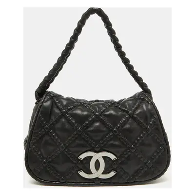 Chanel Black Leather Hidden Chain CC Logo Flap Bag