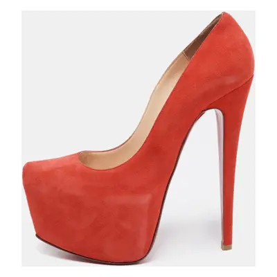 Christian Louboutin Coral Red Suede Daffodile Platform Pumps Size