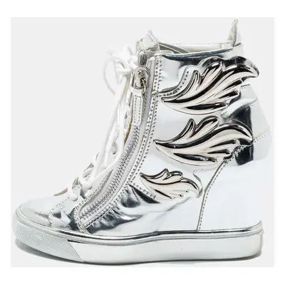 Giuseppe Zanotti Silver Patent Leather Wedge Sneakers Size