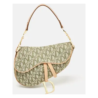 Dior Green/Tan Oblique Canvas Saddle Bag