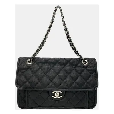 Chanel Black Caviar Leather French Riviera Chain Shoulder Bag