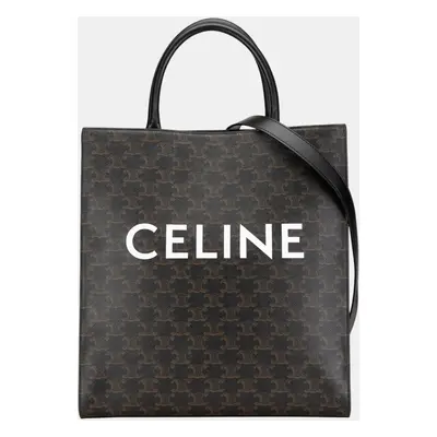 Celine Black Medium Triomphe Coated Canvas Vertical Cabas Satchel