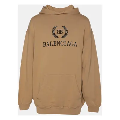 Balenciaga Light Brown Logo Printed Cotton Hoodie