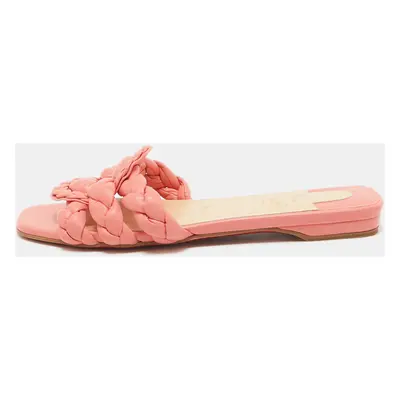 Christian Louboutin Pink Braided Leather Marmella Flat Slides Size