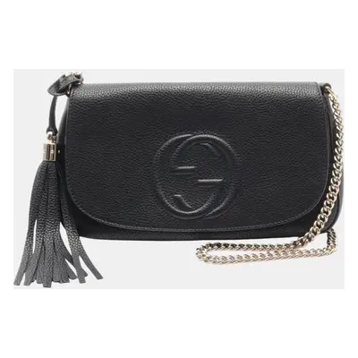 Gucci Black Leather Soho Interlocking G Shoulder Bag