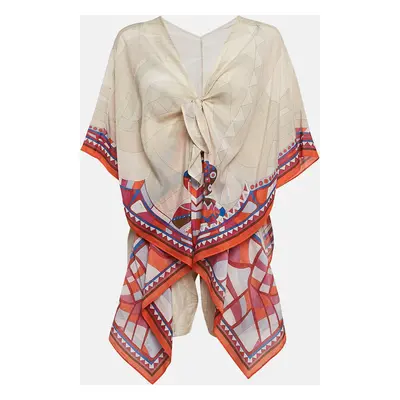 Emilio Pucci Beige/Orange Printed Cotton Blend Kaftan Style Playsuit