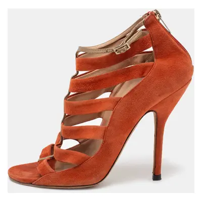 Jimmy Choo Orange Suede Fathom Strappy Cage Sandals Size