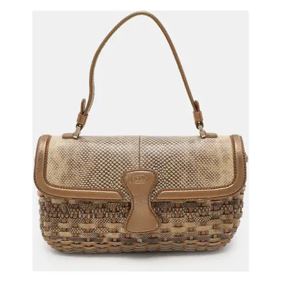 Tod's Gold/Beige Woven Leather Shoulder Bag