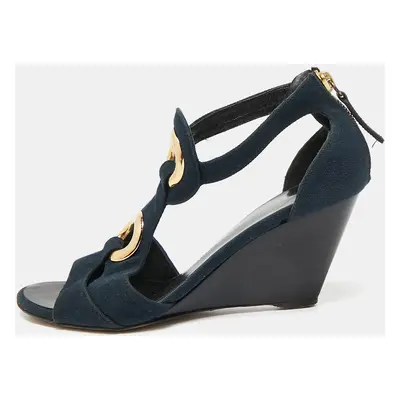 Giuseppe Zanotti Blue Canvas Wedge Sandals Size