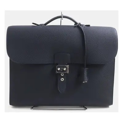 Hermes Blue Leather Togo Leather Sac A Depeche Briefcase