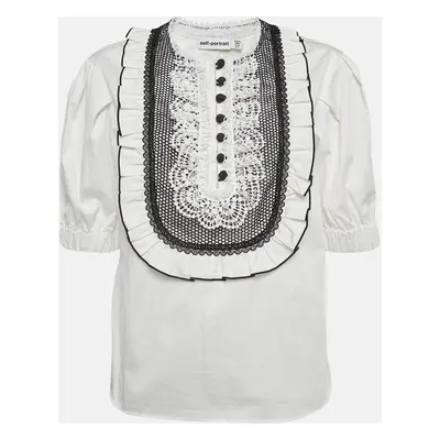 Self-Portrait White Cotton Lace Bib Top