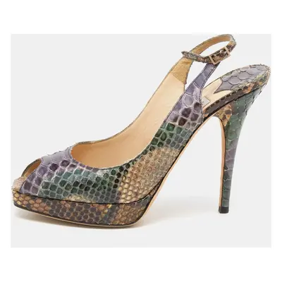 Jimmy Choo Multicolor Python Leather Peep Toe Platform Nova Slingback Sandals Size 39.5