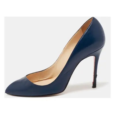 Christian Louboutin Navy Blue Leather Corneille Pointed Toe Pumps Size