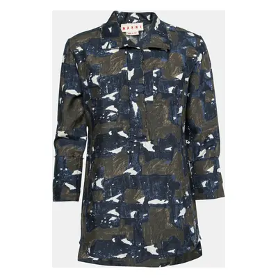 Marni Navy Blue & Green Printed Silk Tunic