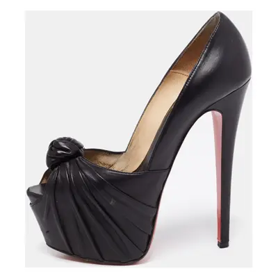 Christian Louboutin Black Leather Lady Gres Knotted 20th Anniversary Peep-Toe Platform Pumps Siz