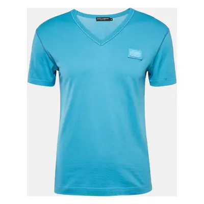 Dolce & Gabbana Blue Cotton V-Neck T-Shirt