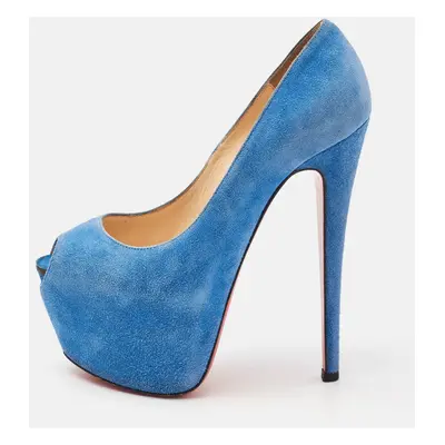 Christian Louboutin Blue Suede Highness Platform Pumps Size