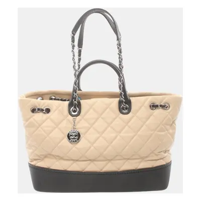 Chanel Leather Grained Calfskin Beige Black Gabrielle Do Tote Bag