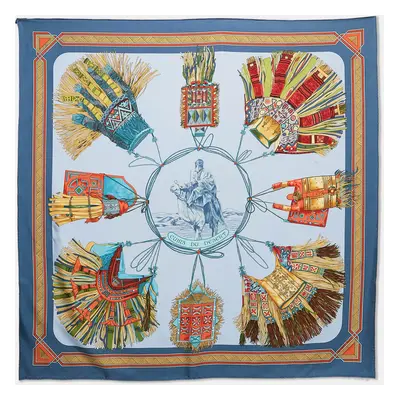 Hermes Blue Silk Cuirs du Desert Scarf