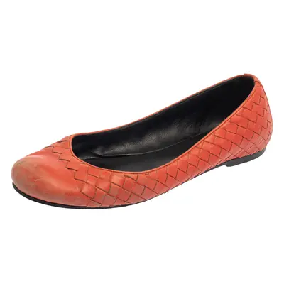 Bottega Veneta Orange Intrecciato Leather Ballet Flats Size