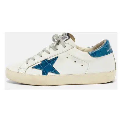 Golden Goose White Crocodile Leather and Leather Superstar Lace Up Sneakers Size