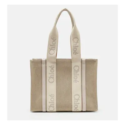 Chloe Beige/Cream Canvas and Leather Woody Tote