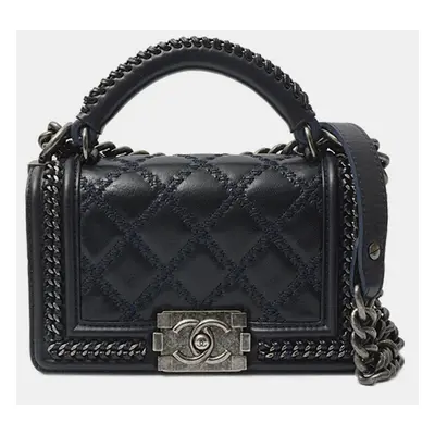 Chanel Blue Leather Boy Handle Chain Shoulder Bag