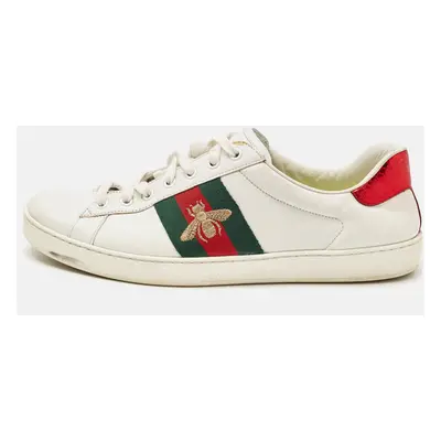 Gucci White Leather Embroidered Bee Ace Sneakers Size