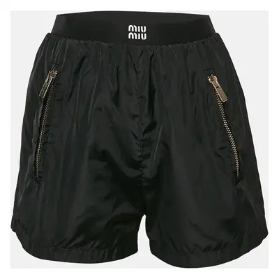 Miu Miu Black Logo-Print Technical Silk Shorts