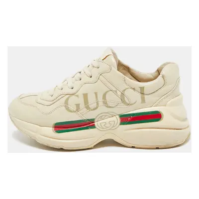 Gucci Cream Leather Rhyton Lace Up Sneakers Size 35.5