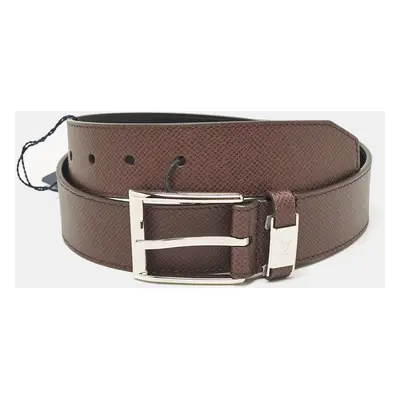 Louis Vuitton Brown Taiga Leather LV City Pin Buckle Belt