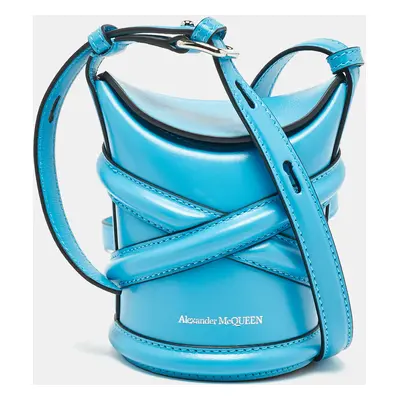 Alexander McQueen Blue Leather Mini The Curve Bucket Bag