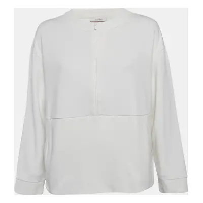 Max Mara White Cotton Zip Detail Crew Neck Sweatshirt