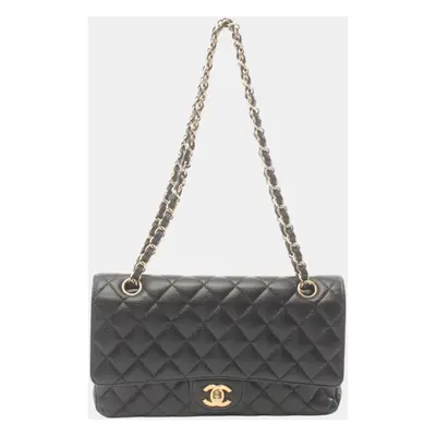 Chanel Black Leather Grained Calfskin Matelasse W-Flap Shoulder Bag