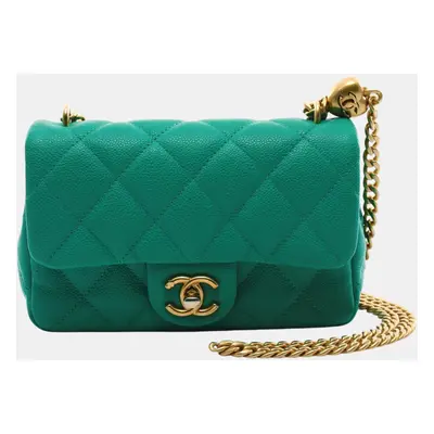 Chanel Green Leather Grained Calfskin Matelasse Shoulder Bag