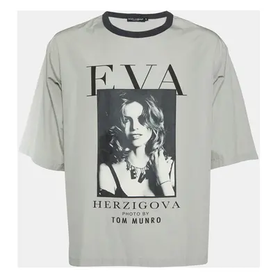 Dolce & Gabbana x Tom Munro Grey Eva Herzigova Print Cotton Oversized T-Shirt