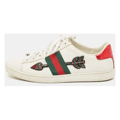 Gucci White Leather and Python Embossed Leather Ace Low Top Sneakers Size 38.5