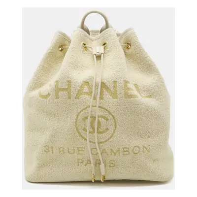 Chanel Beige Canvas Velour Leather Backpack