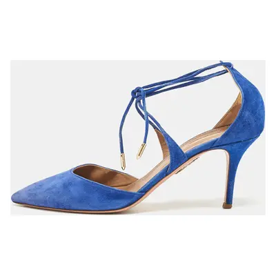 Aquazzura Blue Suede Matilde Ankle Wrap Pumps Size