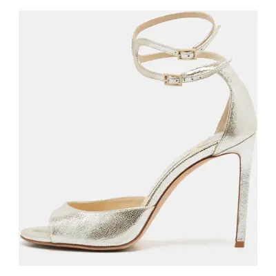 Jimmy Choo Silver Leather Ankle Strap Sandals Size