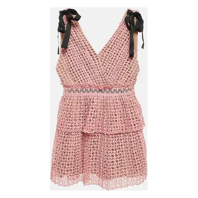 Self-Portrait Pink Guipure Lace Pleated Sleeveless Mini Dress