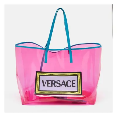 Versace Pink PVC and Leather 90s Logo Shopper Tote