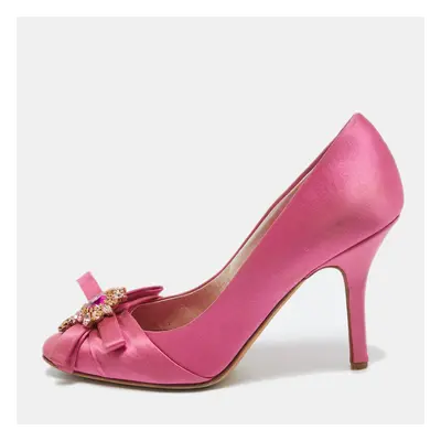 Dior Pink Satin Crystal Embellished Bow Pumps Size