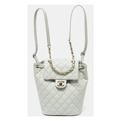 Chanel Pale Green Quilted Caviar Leather CC Classic Backpack