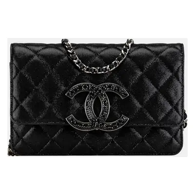 Chanel Black Iridescent Caviar Crystal CC Wallet On Chain