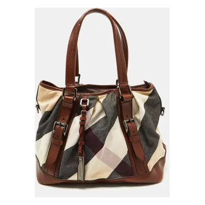 Burberry Brown Mega Check Canvas and Leather Lowry Tote